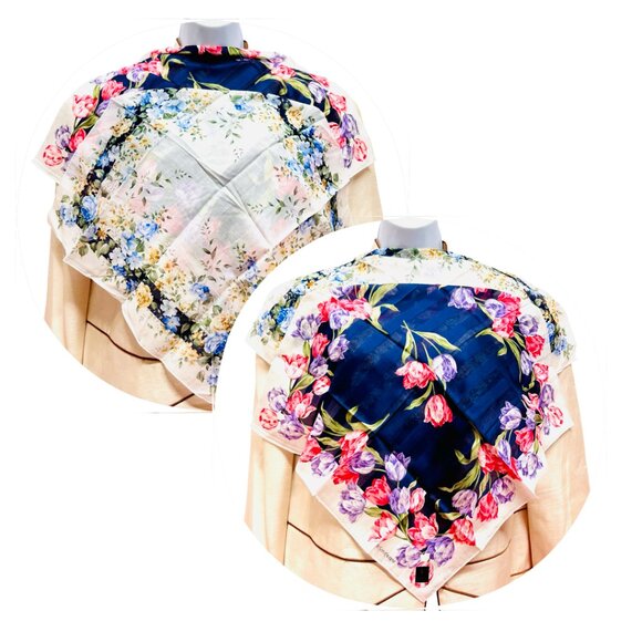 2) New  Beautiful YSL MiniScarf/Handker cotton 19 "  Purple  Pink Floral (59 - Picture 8 of 14
